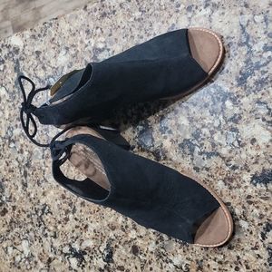 Black suede block heels